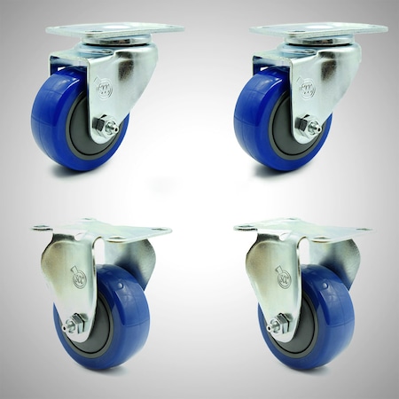 Service Caster 3 Inch SS Blue Polyurethane Swivel Top Plate Caster Set with 2 Rigid SCC SCC-SS20S314-PPUB-BLUE-2-R314-2